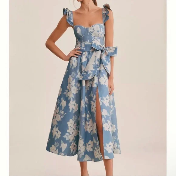 V. Chapman Dresses | V. Chapman Blue Floral Midi Dress | Color: Blue/Pink | Size: 18